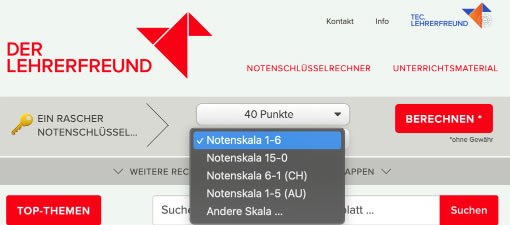 Schnellauswahl: Notenschlüssel mit Notenskala für Schweiz und Österreich